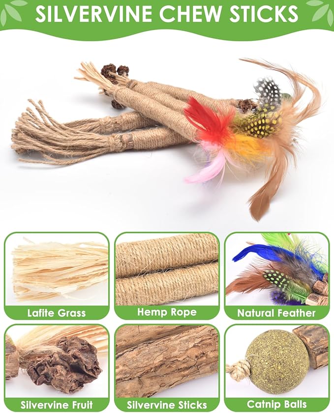 TINDTOP Silvervine Chew Sticks for Cats, 12 Pack Natural Catnip Chew Toys for Kittens Teeth Cleaning, Matatabi Dental Care, Increase Appetite, Calm Cat Anxiety and Stress, Cat Dental Toy