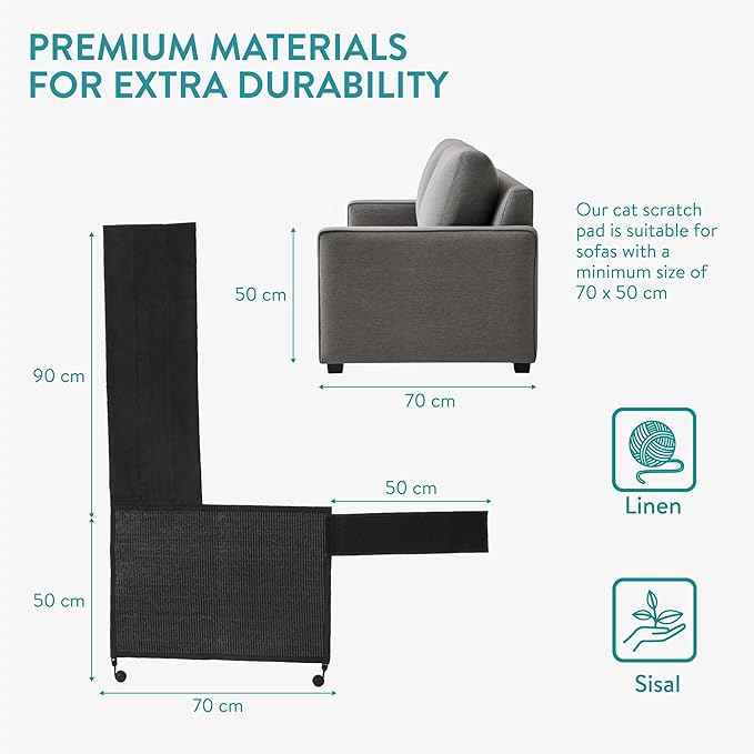 Navaris Cat Scratch Mat Sofa Protector - Natural Sisal Furniture Protector Scratching Pad for Cats - Scratch Carpet for Couch, Sofa, Chair - Right