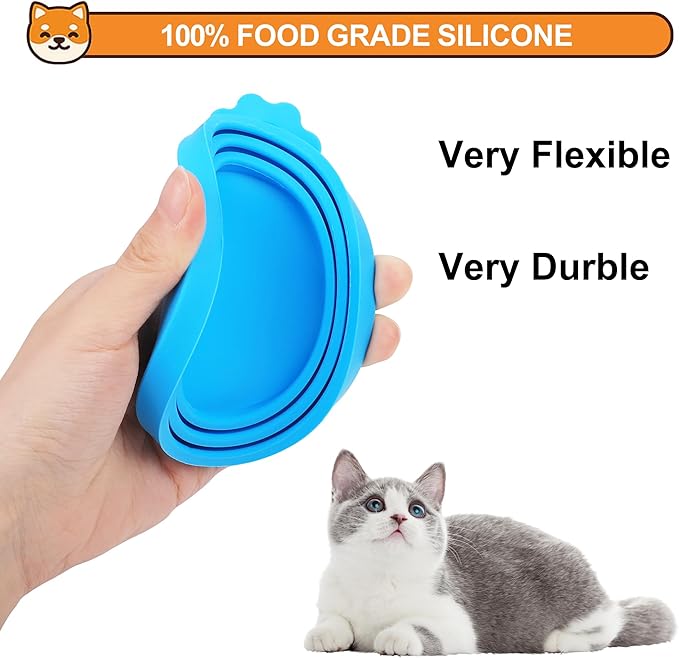 2 Pack Pet Food Cans Lids, Silicone Food Can Covers for Dog and Cat, BPA Free/Food Safe/Universal, One Fit Most Standard Size Food Can Top Yellow/Blue