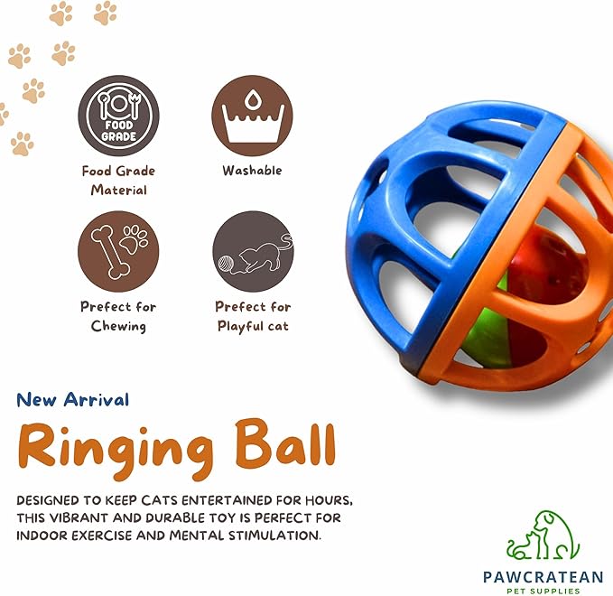 Large Cat Ball Toy with Bell Durable Self-Entertainment Colorful Indoor Exercise (Blue & Red)