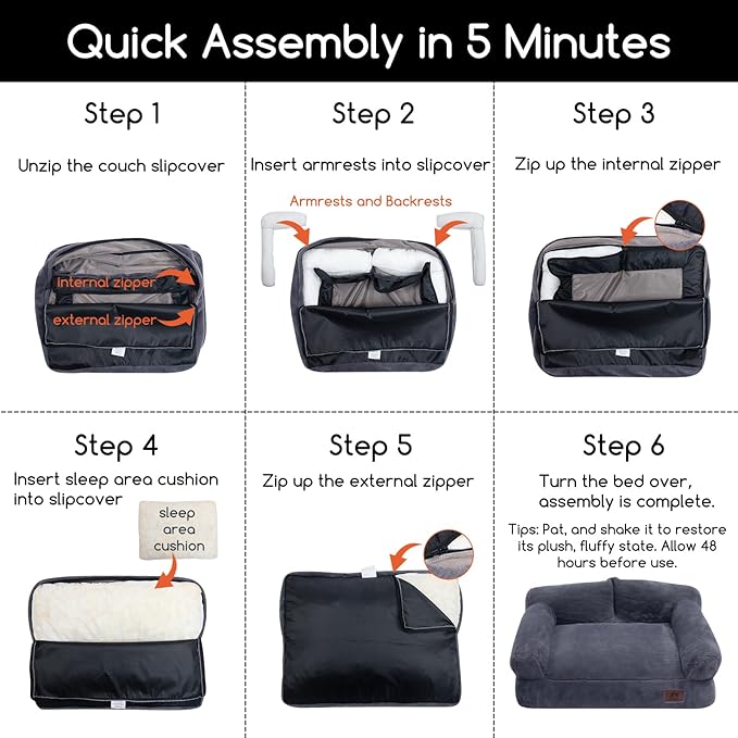 Hollypet Fluffy Plush Pet Dog Cat Couch Soft Calming Pet Sofa Bed for Medium Small Cats and Dogs, Light Brown