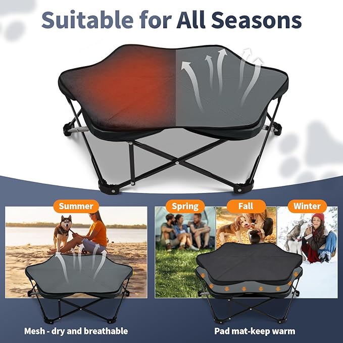 Pozico Small Elevated Dog Bed – 26" Foldable Pet Cot with Carry Handle, Raised Dog Bed with Sturdy Frame & Plush Cushion, Portable & Durable for Small Breeds, Indoor/Outdoor Camping & Travel