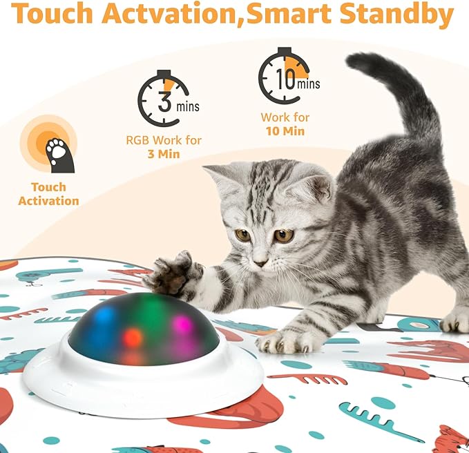 Interactive Cat Toys Rechargeable: Moving Concealed Feathers with Chime - Hide and Seek Toys,Touch Cat Kitten Toy Exercise Toys for Indoor Bored Adult Cats,White