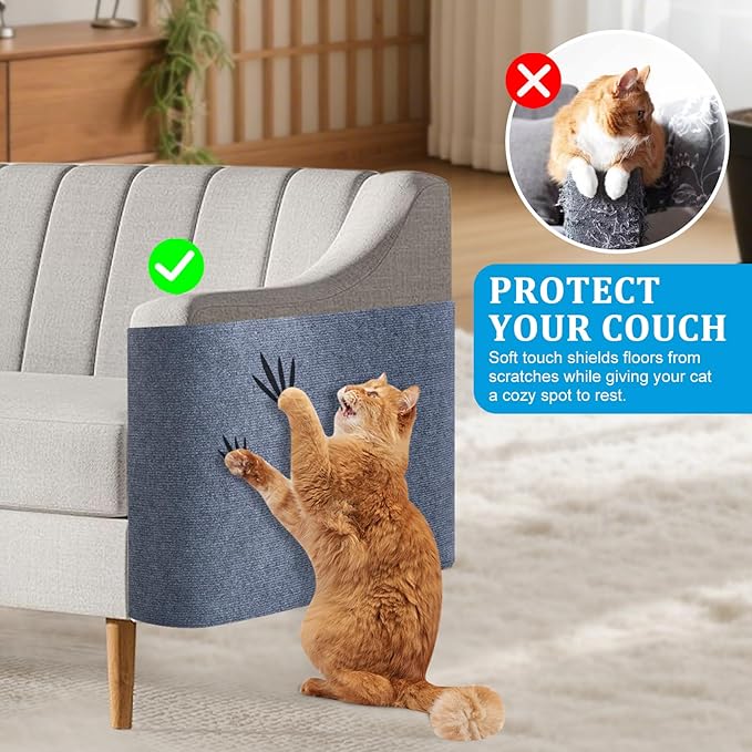 2 Pcs 78.7"x15.8" Cat Scratch Mat, Trimmable Self-Adhesive Carpet, DIY Climb Cat Scratcher for Furniture, Couch or Wall, Covering Cat Tree and Scratch Post Replacement Pad
