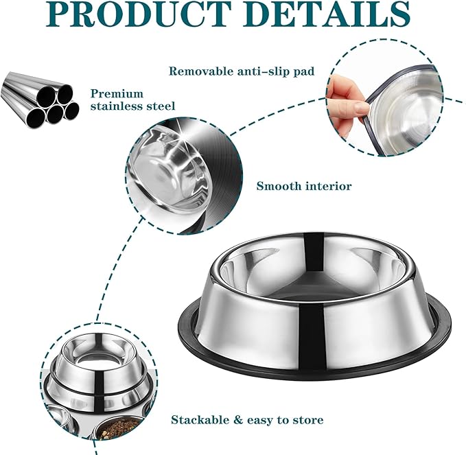 3Packs Cat-Bowls Cat Food Bowl - 4.5 Inch Non-Slip Stainless Steel Small Cats Wet Food Bowls 7 Oz Pet Feeding Bowl Whisker Fatigue Relief Cats Water Container for Kitten Puppy Small Dog