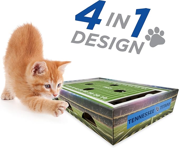 NFL Tennessee Titans Football Field Felt Cat Scratcher & Lounge - Game Day Cat Toy with 2 Jingle Bell Balls