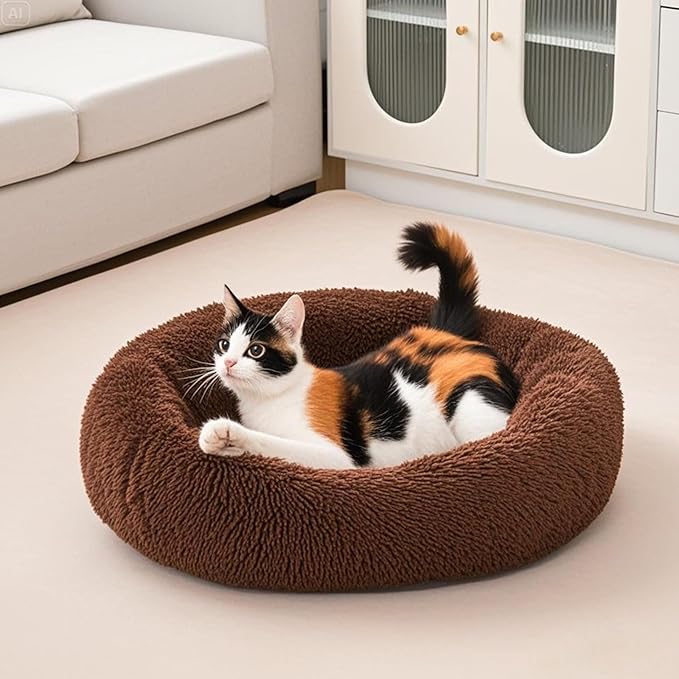 Comfort Donut Dog Bed - Ultra-Soft Pet Bed with Neck Support, 3 Sizes (Machine Washable) for Small/Medium/Large Dogs & Cats