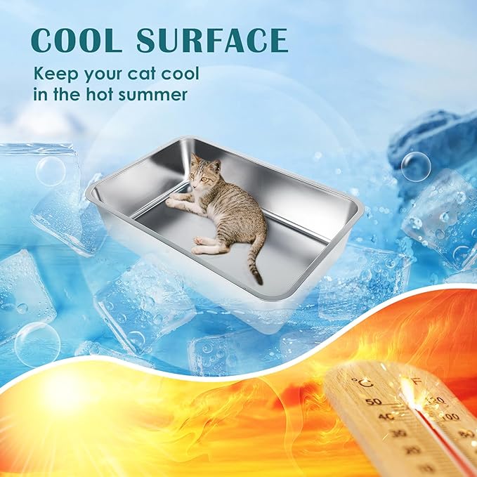 IKITCHEN Stainless Steel Cat Litter Box, Large Metal Litter Box for Cats, Never Absorbs Odors,Stain Free, Rustproof, Non Stick Smooth Surface, Anti-Slip Rubber Bottom, 19.5" L x 13.5" W x 6" H