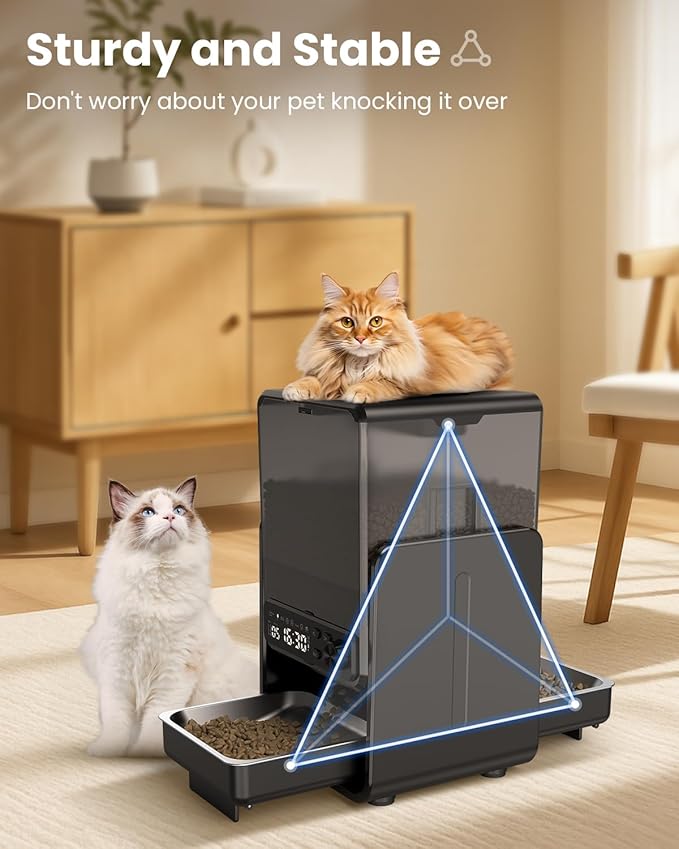 Automatic Cat Feeder for 2 Cats, 5L/20 Cups Food Dispenser with Adjustable Raised Double Bowls, Detachable Control Panel, Timed Cat and Dogs Feeder for Dry Food, Dual Power Supply