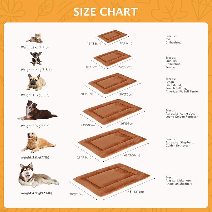 Reversible Dog Bed Mat with Plush and Corn Velvet,Soft Warm Pet Cushion, Dual Purpose Washable Sleeping Mattress Bed for Small Medium Large Dog and Cat XB004 (24"x18", Orange)