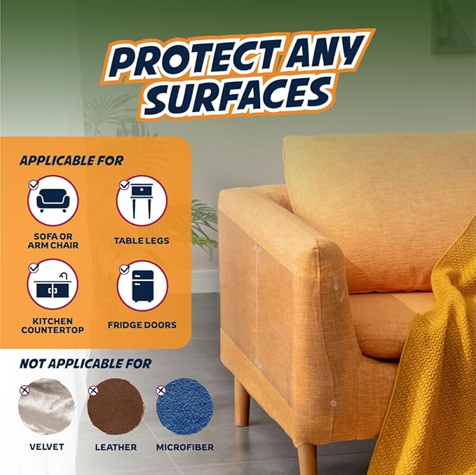 Panther Armor 10-Pack Furniture Protectors from Cats, w/ 60 Pins (Optional for Extra Security), Couch Protector for Cats, Anti Cat Scratch Furniture Guards, Sofa Corner Scratching Training Tape