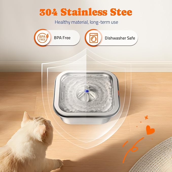 Cat Water Fountain Stainless Steel: 4L/140oz Pet Fountain Water Bowl Indoor, Automatic Dog Drinking Dispenser, Cat Feeding Watering Supplies, Metal Kitty Waterer Fountain, 1 Replacement Filters