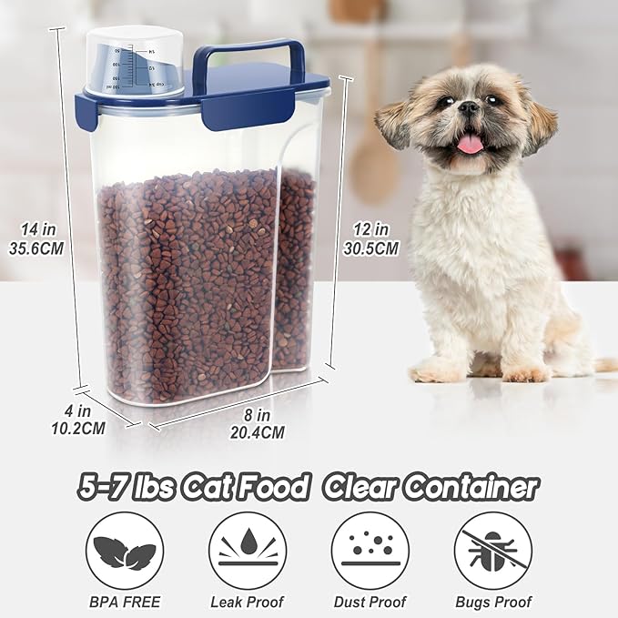 5Lbs Airtight Dog Food Container,Cat Storage Bin, Pet Dispenser BPA-FreeTranslucent Body Upgraded large nozzle for Small Animal Kibble, Bird Bird Seed, Oatmeal, Rice, Flour, Brown Sugart-Royal Blue