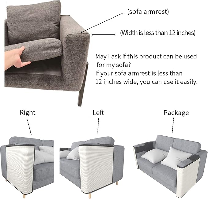 Cat Scratcher Couch- Natural Sisal Furniture Protection from Cats - Corner cat Scratcher for Couch,Chair,Sofa - Easy Installation