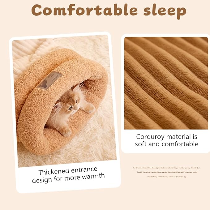 Cat Sleeping Bag for Indoor Cats - Cozy Winter Bed Cave, Warm Soft Fluffy Washable Blanket (G)