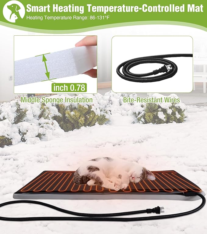GUTINNEEN Heated Cat House for Outside, Insulated Cat House Outdoor Weatherproof with Bite-Resistant Wires, Electric Heating Mat, 2 Access Doors & Openable Roof