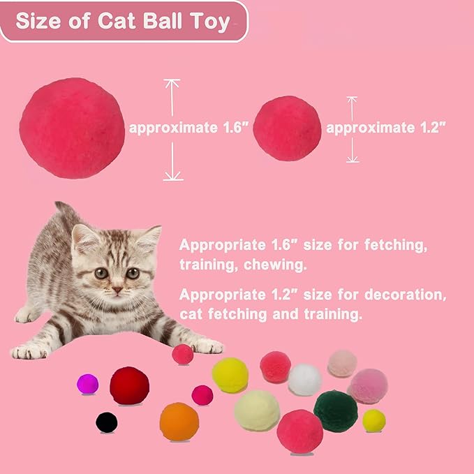 Soft Pom Pom Cat Toys - Plush Interactive Balls for Kittens & Indoor Cats, DIY Craft Decorations - Multi-Purpose Play, Training & Sensory Enrichment (1.2" 50pcs + 1.6" 30pcs)