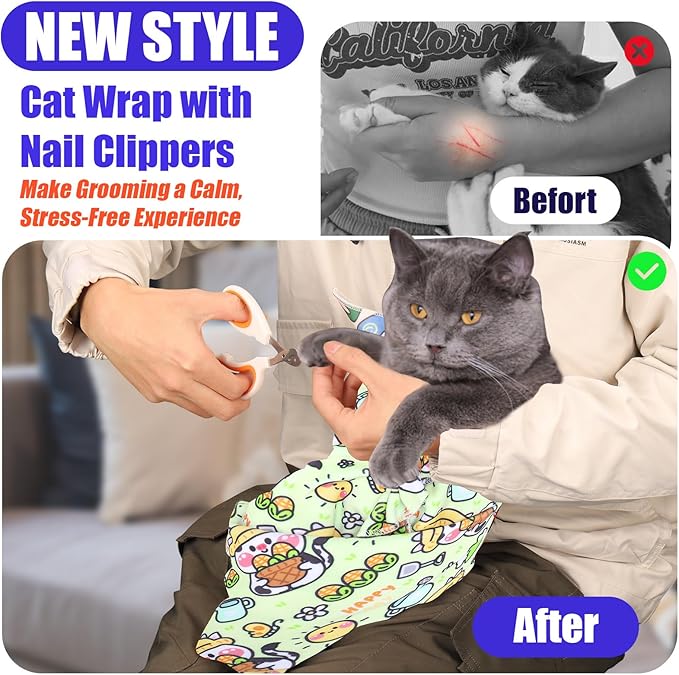 XANGNIER Cat Wrap for Grooming,Cat Restraint Wrap for Cutting Nails,Fabric Burrito Wrap for Nail Clipping, Anti-Scratch, Anti-Escape,Multifunctional Swaddle Wrap Pet Tool (20.8 x 20.8 Inch)