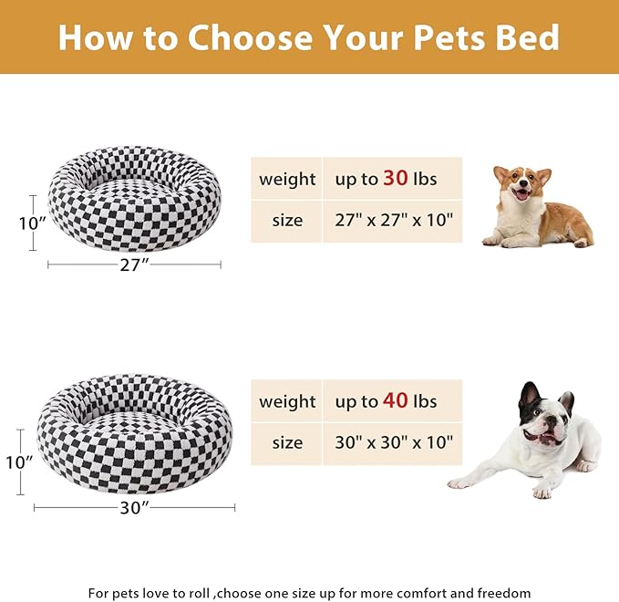 BFPETHOME Donut Dog Bed Medium Size Dogs, Cute Medium Dog Bed for Puppy and Kitten, Round Calming Pet Beds with Non-Slip Bottom, Machine Washable,27inch, Grey