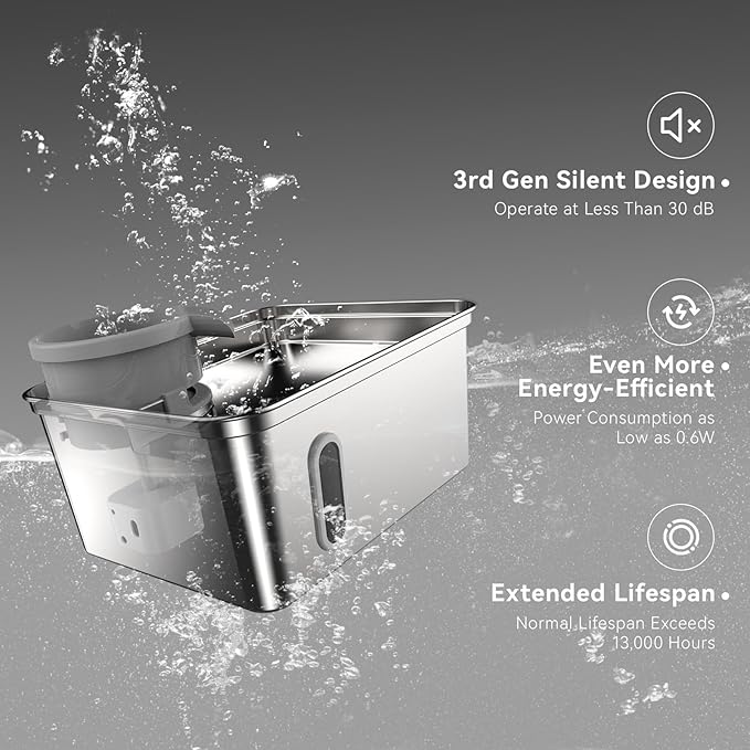 Dog Water Fountain Stainless Steel, 270oz/2.1Gallon, Pet Water Fountain for Cats and Dogs, Pet Drinking Fountain with Large Capacity, Large Surface Area, Ultra-Quiet Pump