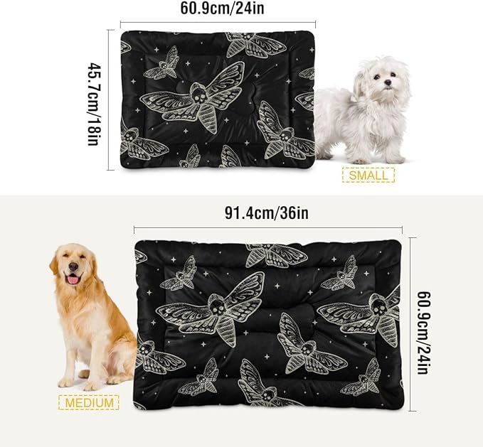 Gothic Skull Butterfly Moth Pet Bed Cute Dog Bed Mat Absorbing Non Slip Pad Pet Sleeping Mat for Small, Medium, and Large Dogs Puppy Cat 24 in x 18 in