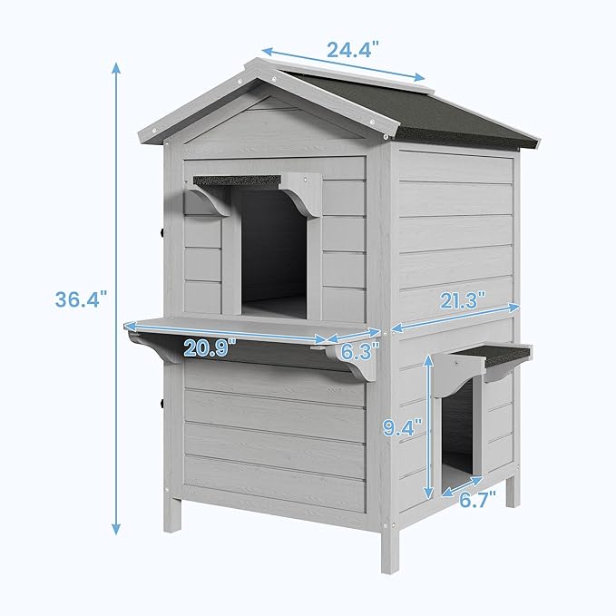 Outdoor Cat House for Multiple-Cats：Wooden Cat Shelter with Weatherproof Roof, Easy Access & Ventilation, Large Pet Catio for Feral Cats, Indoor Outside Use