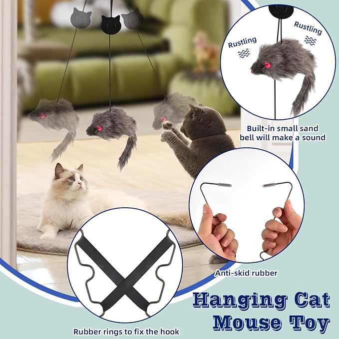 AccEncy 3 Pack Interactive Feather Toys - Doorway Hanging Cat Toys with Retractable Teaser for Indoor Cats (Mixed)