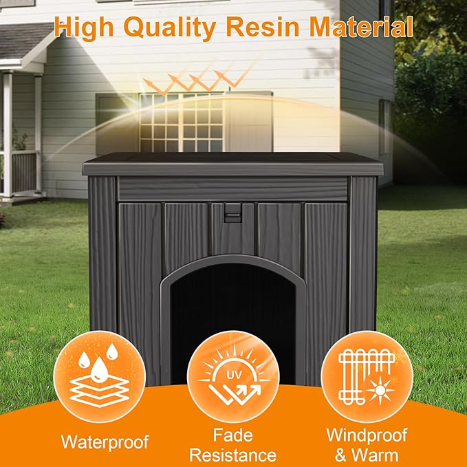 Cat House Outdoor Indoor - All-Weather Resin Cat Houses for Outdoor Cats, Durable & Insulated Pet Shelter for Garden Patio Backyard