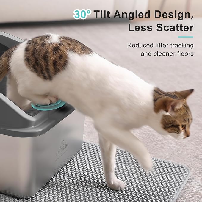 Stainless Steel Litter Box | XL Enclosed Cat Litter Boxes with Lid for Big Cats | High Sided, Anti-Urine Leakage | Non-Stick Bottom & Includes Litter Mat & Metal Scoop (Dark Gray, XX-Large)