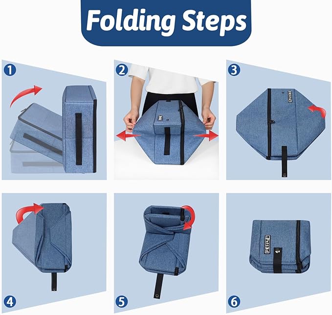 Petskd Portable Cat Travel Litter Box with Lid and 10 pcs Disposable Liner Bags, Leak-Proof and Collapsible, Cat Travel Essentials for Car, Hotel, Airplane and Other Outdoor Use(Blue)