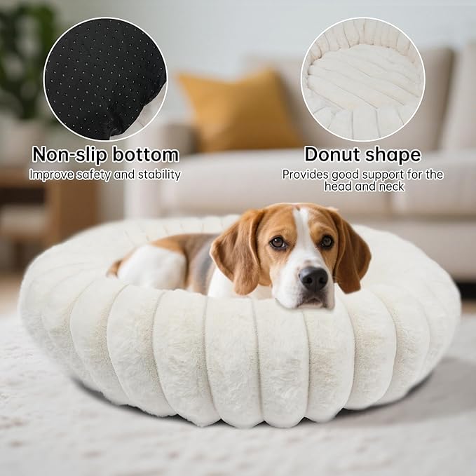 Calming Donut Dog Cat Bed, Anti-Anxiety Fluffy Warm Cozy Round Puppy Bed, Fuzzy Comfort Plush Pet Beds for Small Medium Dogs & Cats (20"/23"/28"/30"/36")