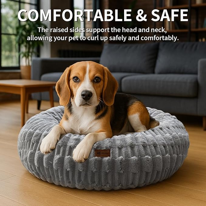 ShinHye Cat Bed - Washable Donut Bed for Cats and Small Dogs, Calming Round Pet Bed with Non-Slip Bottom, Indoor Comfort for Puppy & Kitten(ZJ-Grey-28x28)