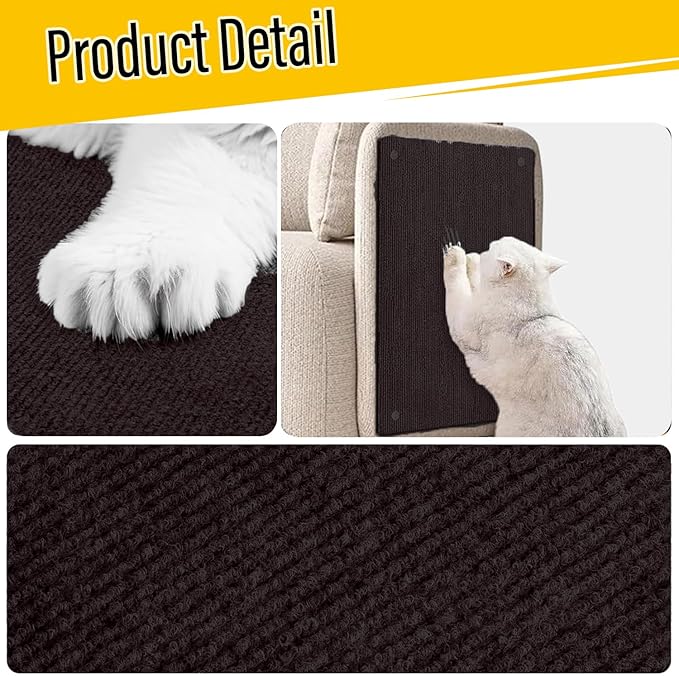 Cat Scratch Couch Furniture Protector, Adhesive Cat Scratch Pad Deterrent for Furniture, DIY Climbing Scratcher for Indoor Cats (Brown, 78.7x15.8 in)