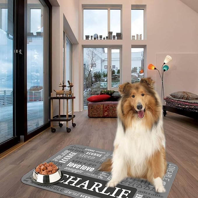 Personalized Dog Cat Feeding Mat Custom Pet Food Mat Waterproof Non-Slip Customized Puppy Name Photo Placemat Dish Rug Floor Protector Gifts for Pets Lover Pattern 4