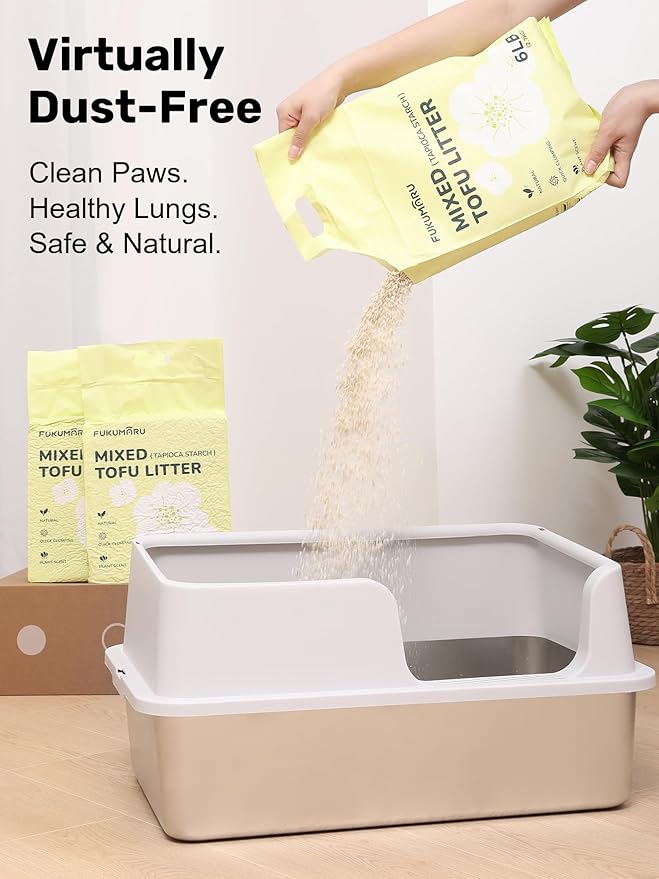 FUKUMARU Tofu Cat Litter, 12lb Fast Clumping & Odor Control, Gardenia Scent, Natural Bean Dregs & Cassava Starch, Dust-Free, Flushable, Low Tracking, Ultra Absorbent, Lightweight, 6lb x 2 Bags