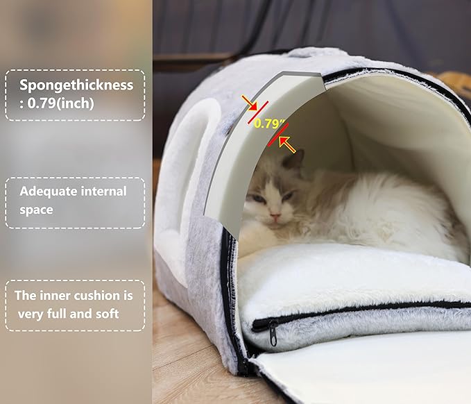 cat Bed cave-cat beds for Indoor Cats,Soft and Comfortable Cute Pet Bed，cat House,with Removable Washable Cushioned Pillow,Enclosed cat Bed,Kitty cat hut、Hideaway,Small Large Dog Tent (Grey)