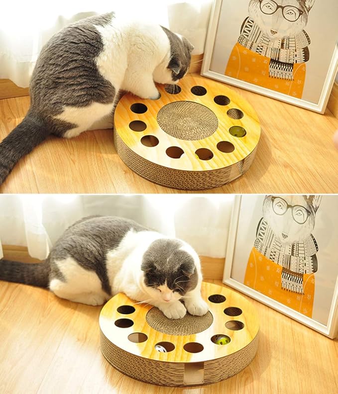 Cat Toy with Sturdy Scratching Pads and 2 Jingly Balls for All Ages of Cats