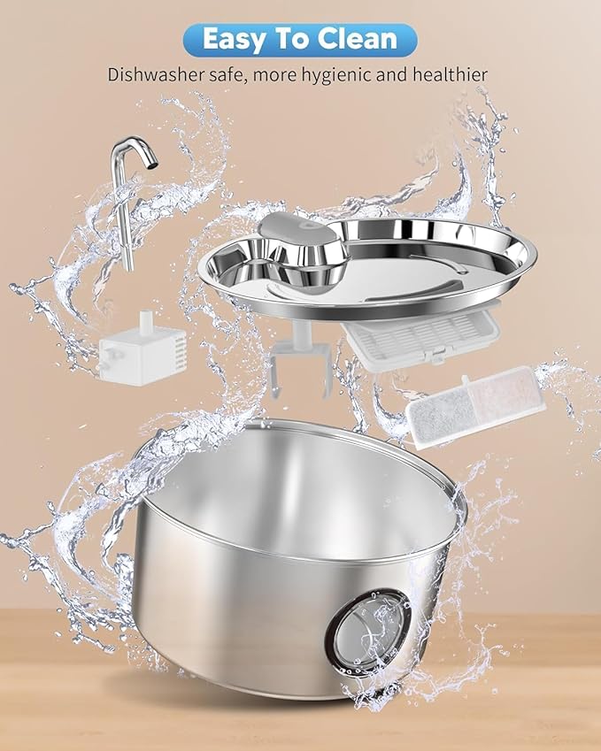 Cat Water Fountain Stainless Steel - 108oz/3.2L Automatic Cat Water Fountain for Drinking with 3PCS Filters, Metal Pet Water Fountain Water Dispenser for Cats, Dogs, Multiple Pets