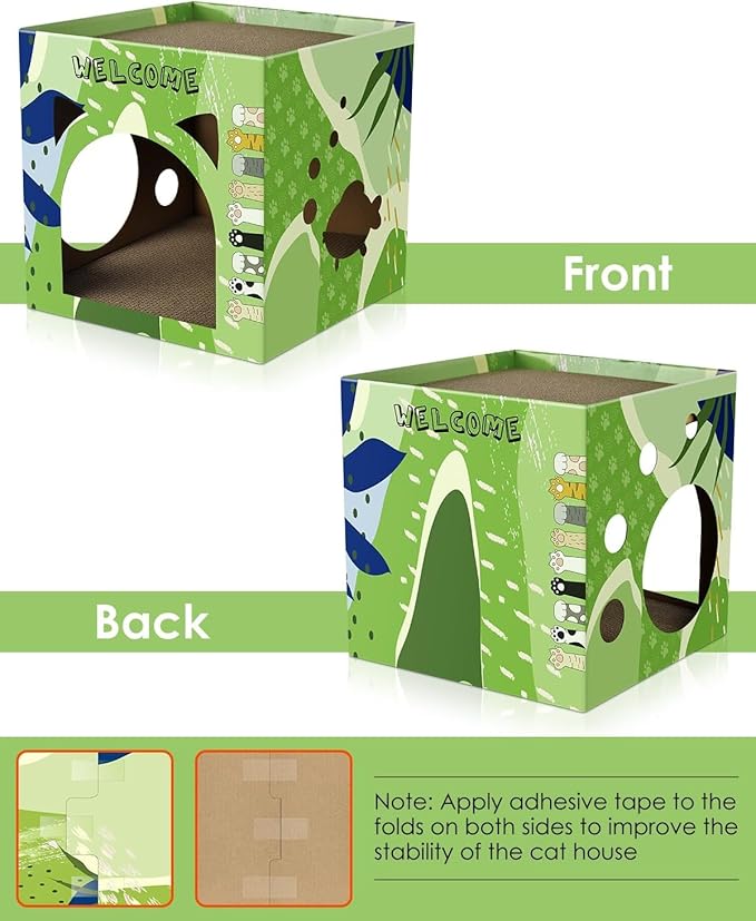 Bissap Cat Cardboard House, Large Thickened Play House with 2 Story Scratch Pads Bed Scratching Lounge for Indoor Cats Kittens Breathable Cube Shelter Corrugated Scratcher Box Toy