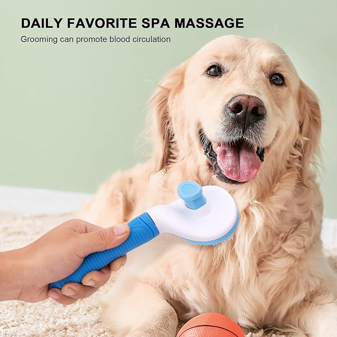 Self Cleaning Slicker Brush for Pet Grooming - Removes Loose Undercoat and Sheds, Suitable for Long and Short Hair Cats and Dogs, with Massaging Bristles