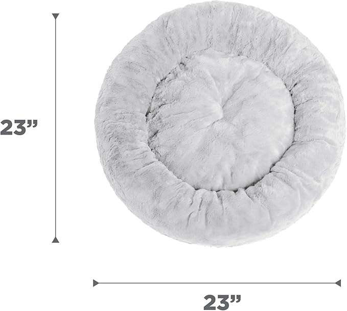 Best Friends by Sheri Original Calming Donut Dog and Cat Bed, Lux Faux Fur, Gray, (23in x 23in) - Anxiety Relief for Pets Up to 25 lbs