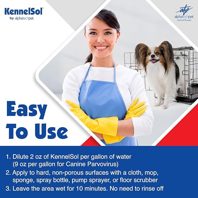 ATP KennelSol 1-Step Kennel Cleaner - 1 Pint Liquid Disinfectant, Effective Against Bacteria and Viruses, Deodorizer Wintergreen Scent by Alpha Tech Pet