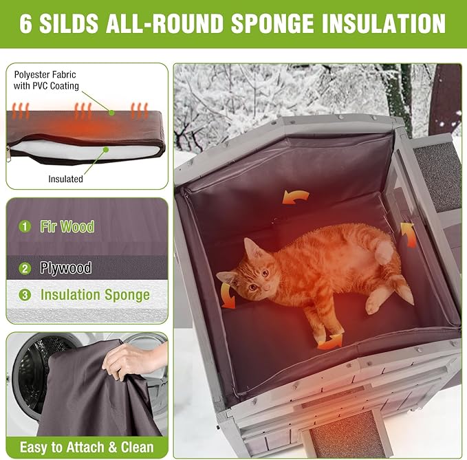 GUTINNEEN Insulated Cat House Outdoor Weatherproof Feral Cat Shelter for Winter, Two-Story Kitten House with Escape Door