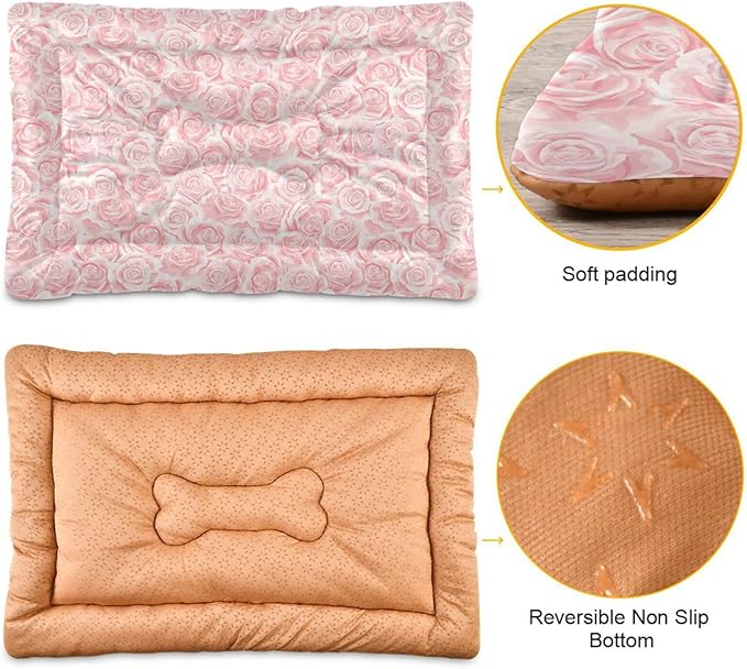 Pet Bed Cream Pink Rose Dog Bed Mat Absorbing Non Slip Pad Pet Sleeping Mat for Small, Medium, and Large Dogs Puppy Cat 36 in x 24 in
