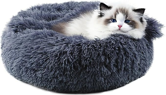 Himax Dog Beds for Small Dogs, Donut Dogs Beds with Blanket Attached, Calming Dog Bed Washable (20"/26"/35") Grey
