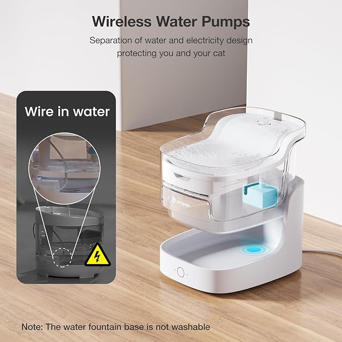 Cat Water Fountain Ultra-Quiet/8 Layers Filtration/BPA-Free/Dogs Automatic Water Dispenser Water Fountains for Cats Wireless Pump 2.4G WiFi(PF1)