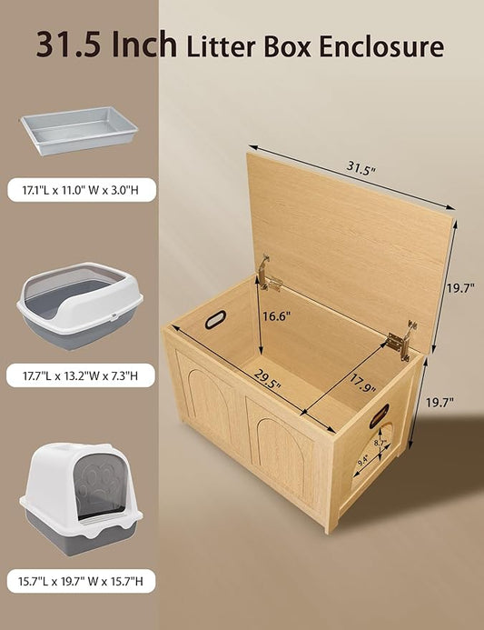 DINZI LVJ Cat Litter Box Enclosure, Flip Top Litter Box Furniture, Farmhouse Hidden Cat Washroom, Wooden Pet House, End Side Table, 31.5" L x 19.7" W x 19.7" H, Sturdy and Easy to Assemble, Natural