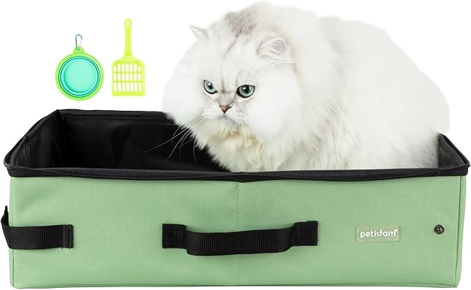 petisfam Portable Travel Litter Box for Easy Drive with Kitty, Large or Multiple Cats. Lightweight for Easy Carry, Sturdy, Leak-Proof, Collapsible