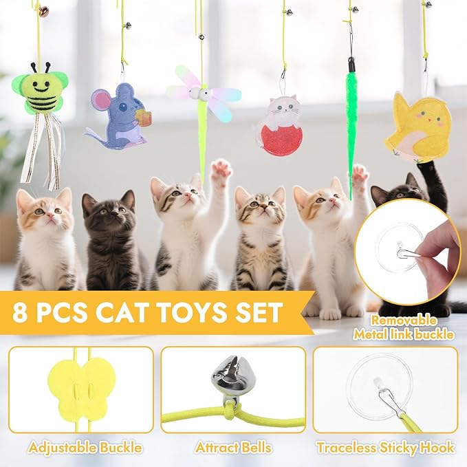 Cat Toys Indoor 8 Pcs Cat Hanging Interactive Colorful Toy Suitable for Bored Adult Cats and Kittens for Self Play Chase Exercise Mental and Physical Stimulation