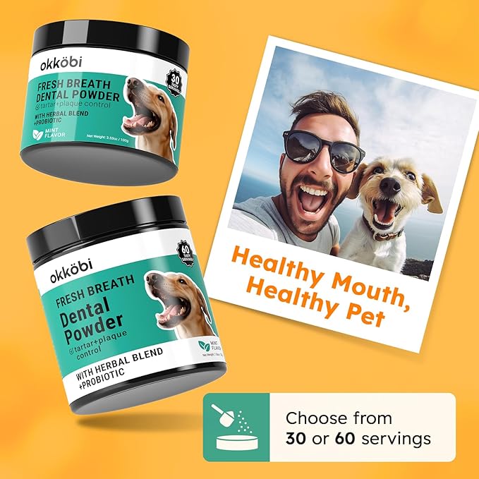 Dog Teeth Cleaning Powder - Dog Breath Freshener + Dental Care for Doggies & Cats + Tartar Remover for Teeth with Natural Ingredients + Probiotics Blend (Mint - 100g)